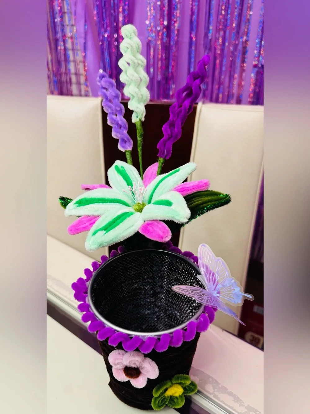 Handcrafted Floral Pencil Cup with Pink & Green Felt Flower